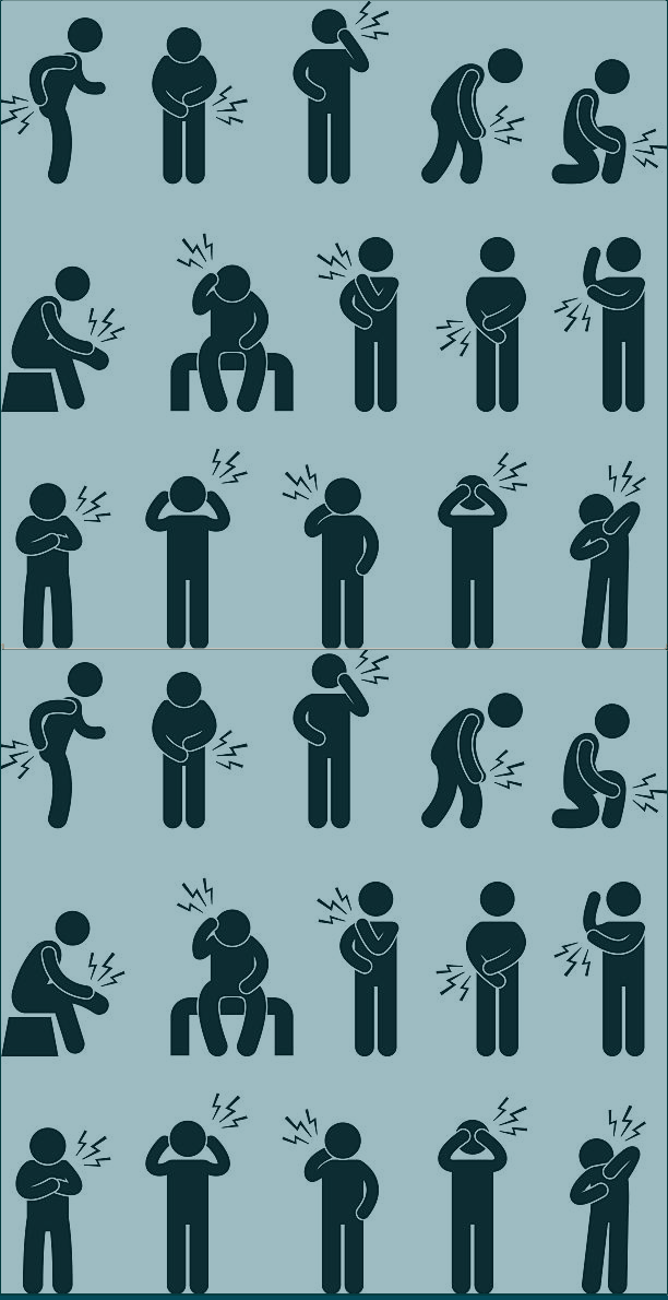 Image showing person with arm pain, pain in the wrists and hands, neck pain, shoulder pain, upper back pain, lower back pain, hip pain, knee pain, ankle pain and foot pain.